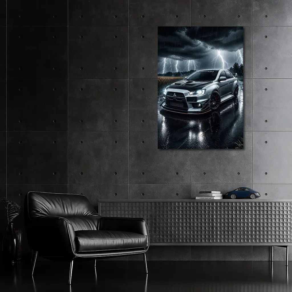 Mitsubishi Lancer Evolution Stormy Night Rain – Wall Art
