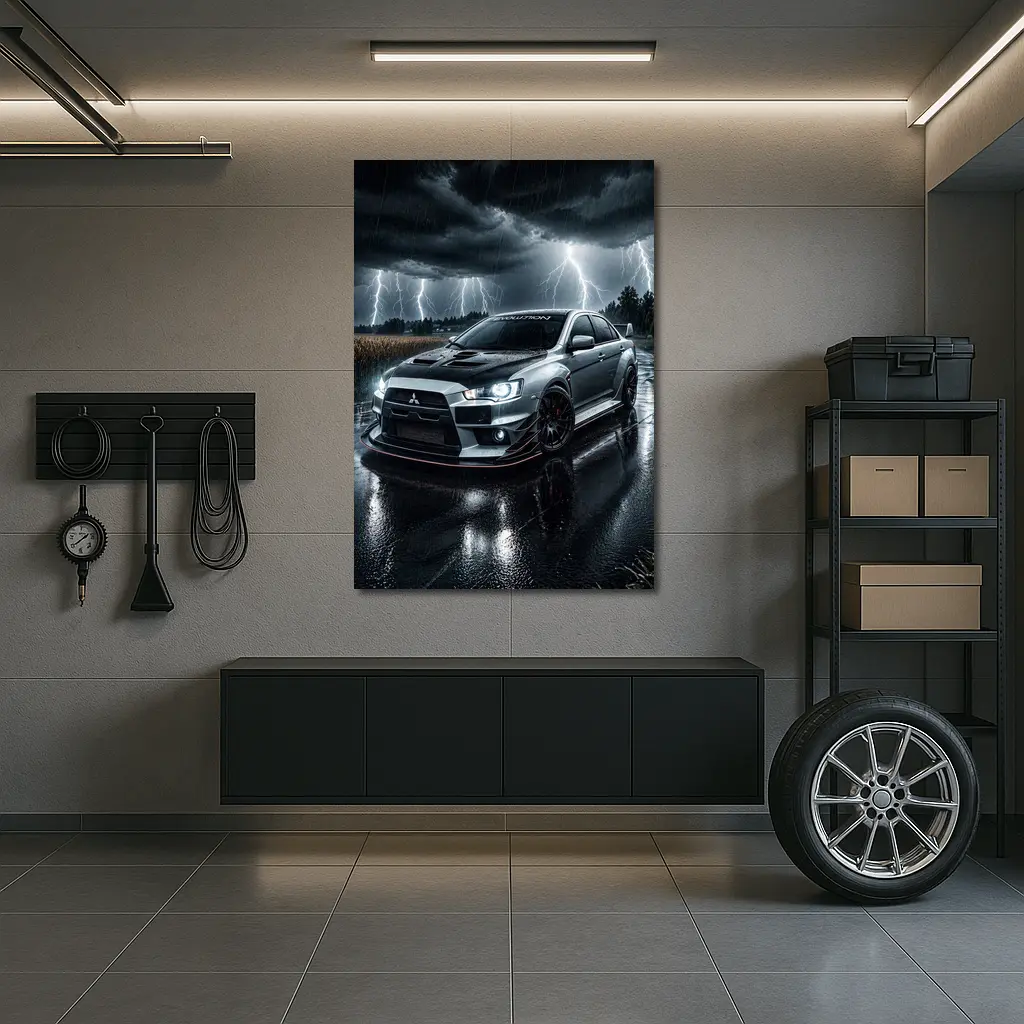 Mitsubishi Lancer Evolution Stormy Night Rain – Wall Art