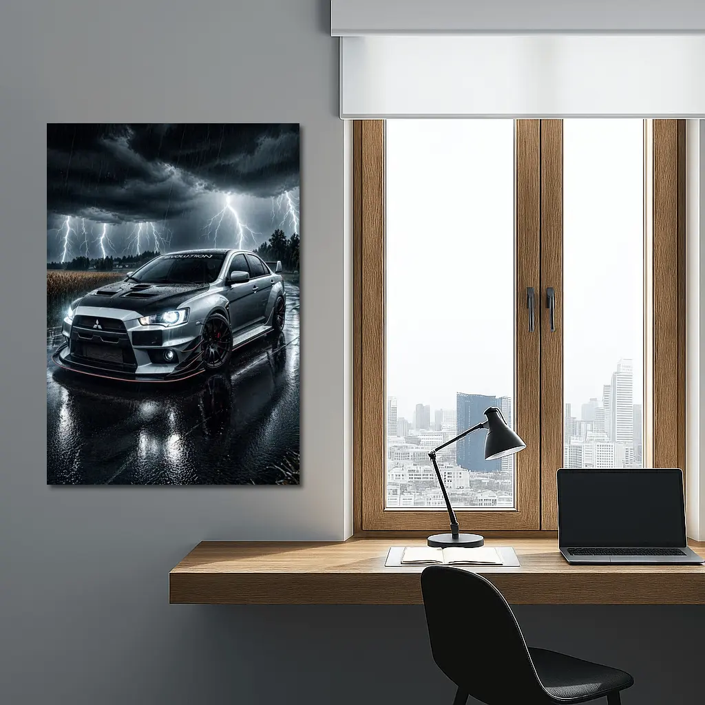 Mitsubishi Lancer Evolution Stormy Night Rain – Wall Art