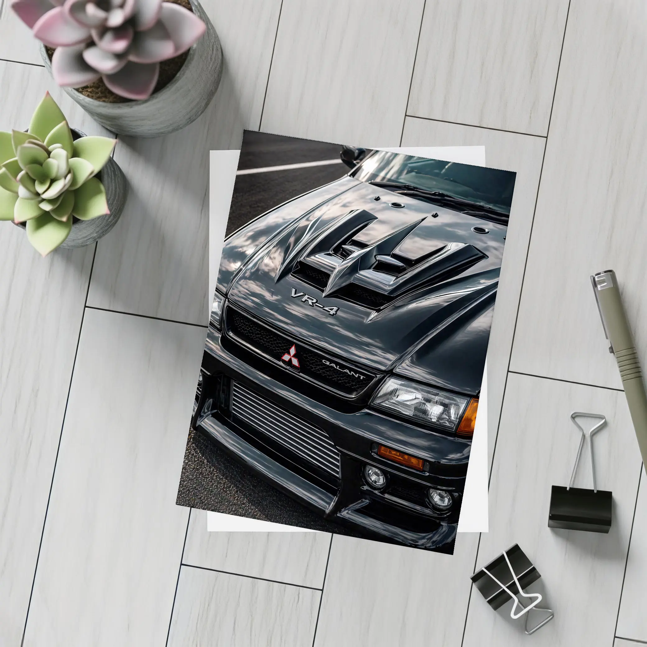 Mitsubishi Galant VR4 Black Hood Close Up – Postcards