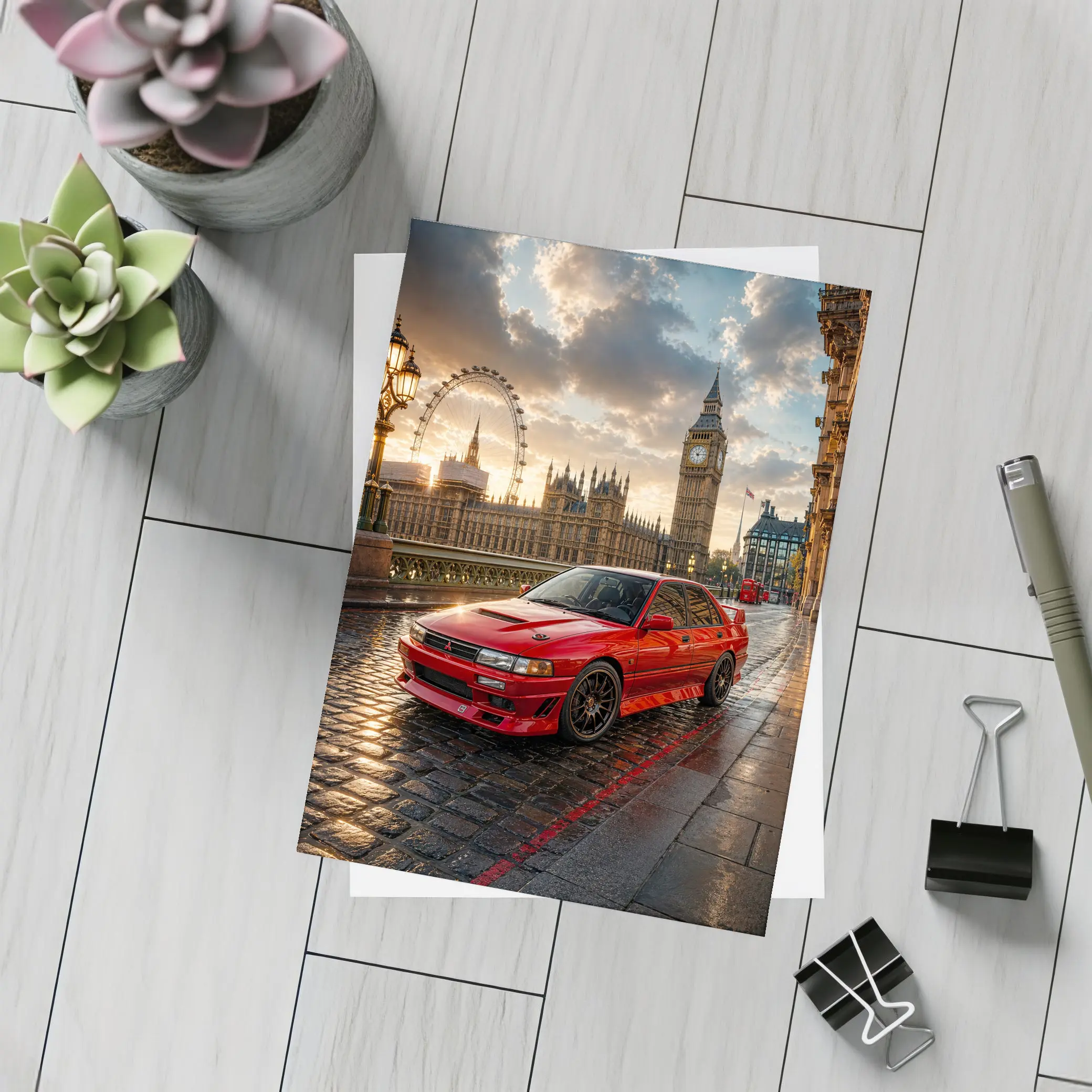 Mitsubishi Galant VR4 Red London Sunset – Postcards