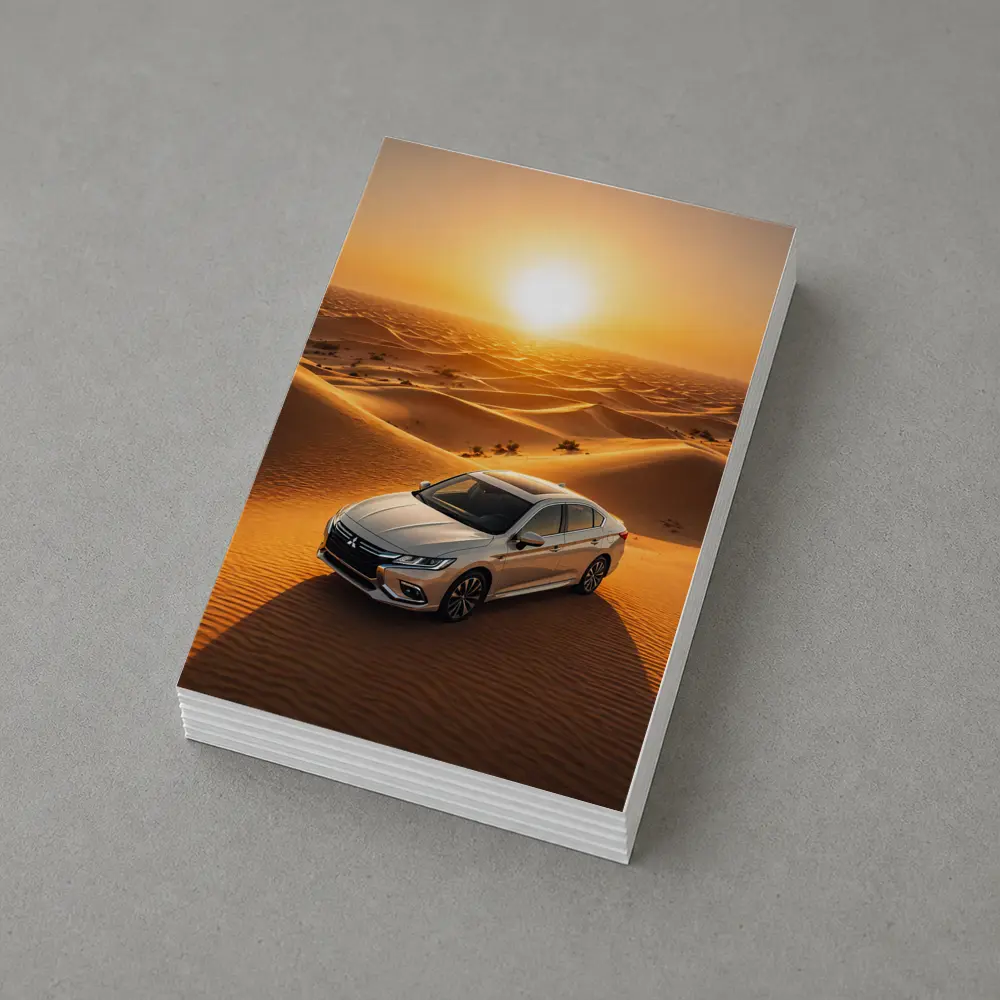 Mitsubishi Galant Silver Sedan Desert Sunset – Postcards