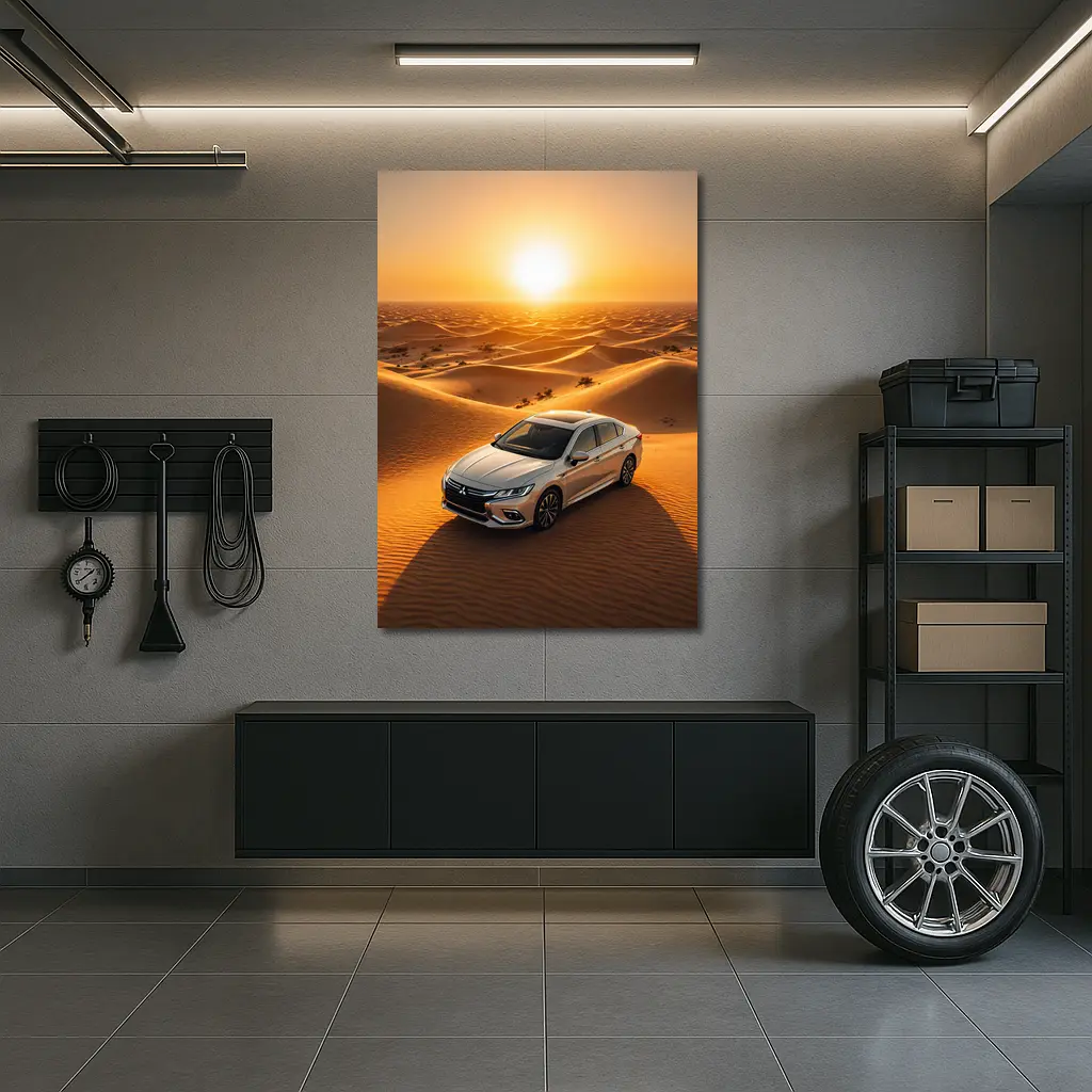 Mitsubishi Galant Silver Sedan Desert Sunset – Wall Art