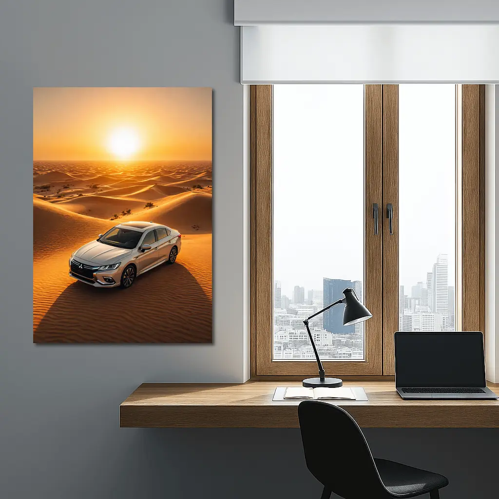 Mitsubishi Galant Silver Sedan Desert Sunset – Wall Art