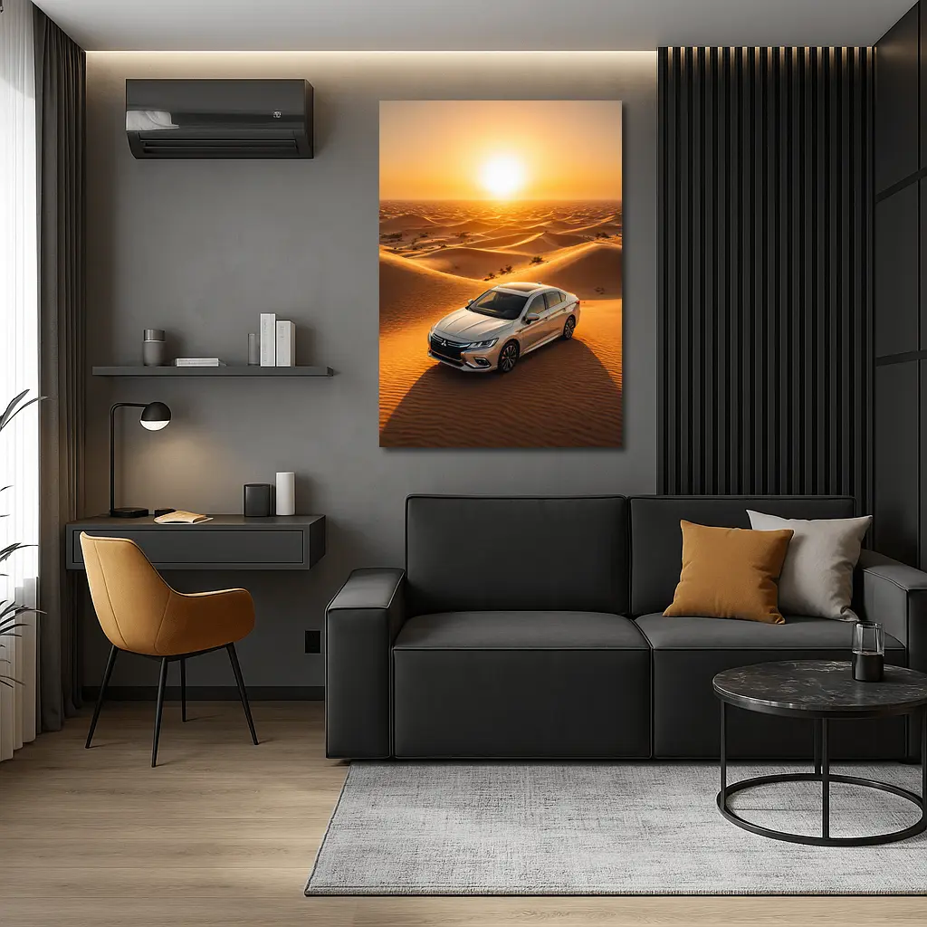 Mitsubishi Galant Silver Sedan Desert Sunset – Wall Art