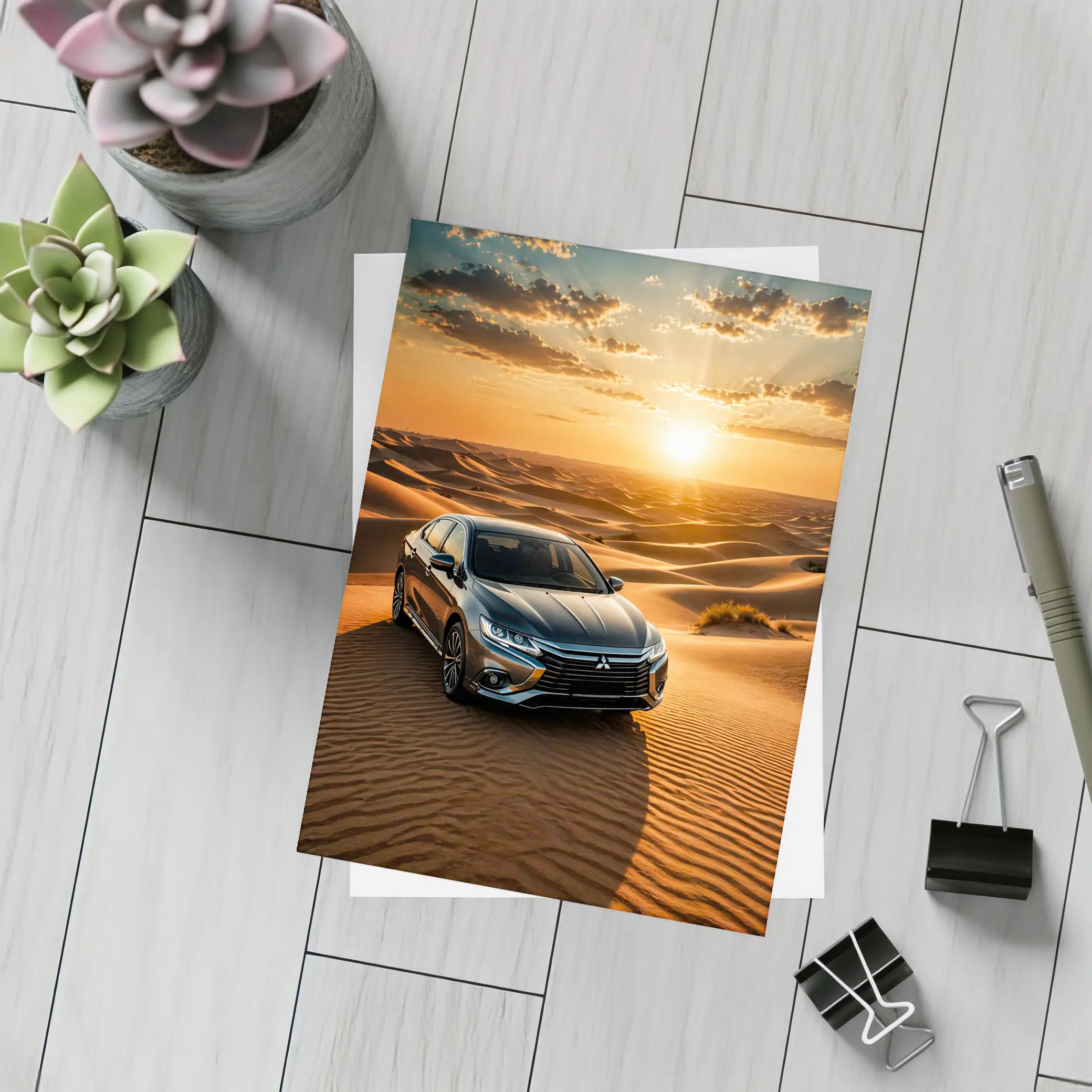 Mitsubishi Galant Sedan Desert Sunset Drive – Postcards