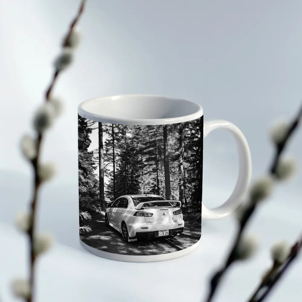 Mitsubishi Lancer Evo Forest Black White – Mugs