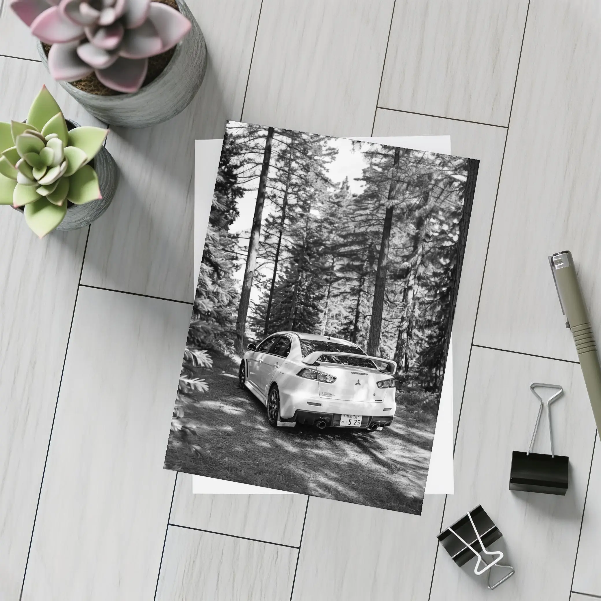 Mitsubishi Lancer Evo Forest Black White – Postcards