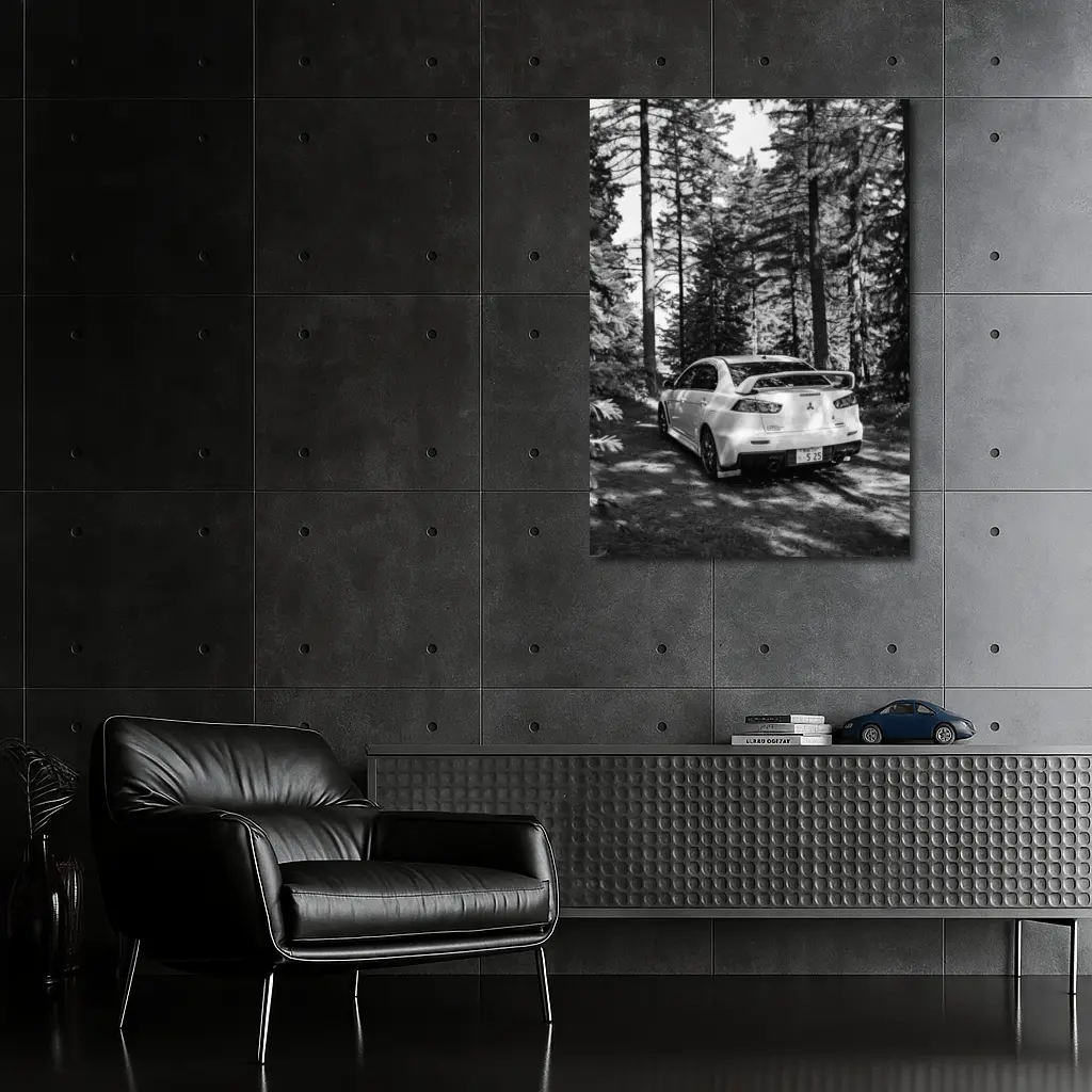 Mitsubishi Lancer Evo Forest Black White – Wall Art
