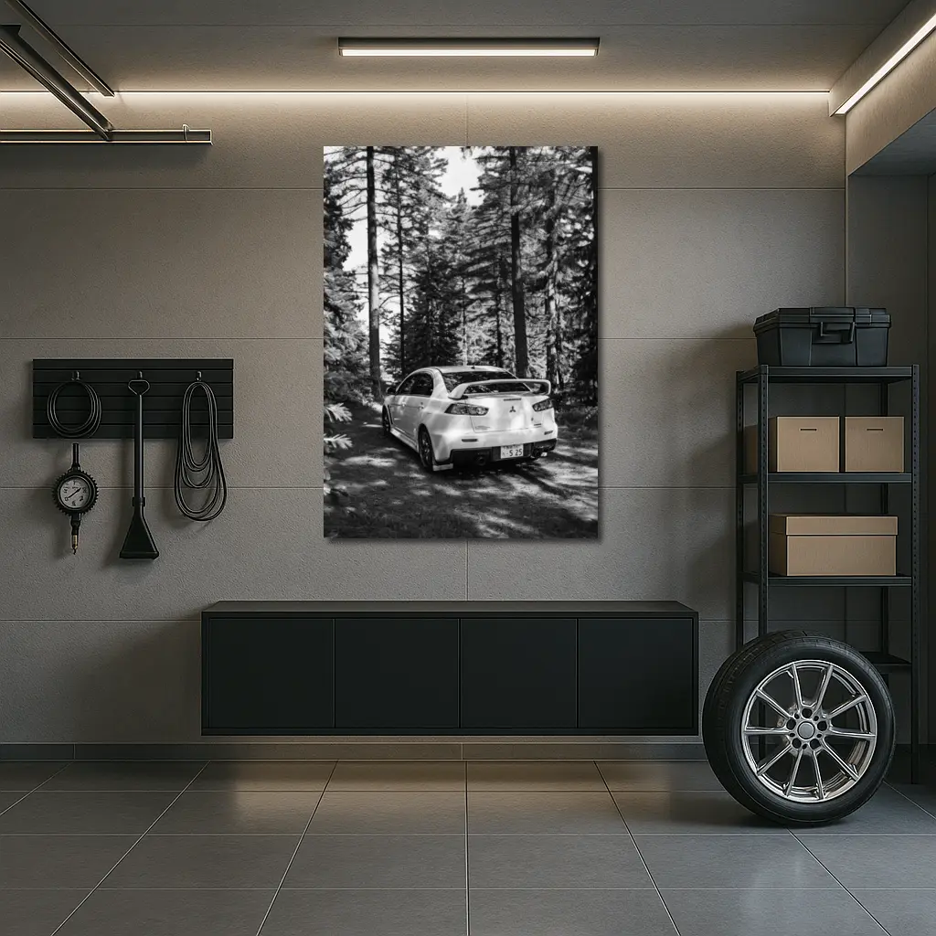 Mitsubishi Lancer Evo Forest Black White – Wall Art