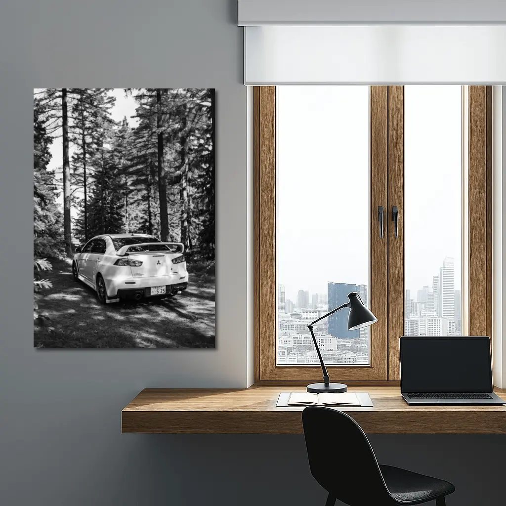 Mitsubishi Lancer Evo Forest Black White – Wall Art