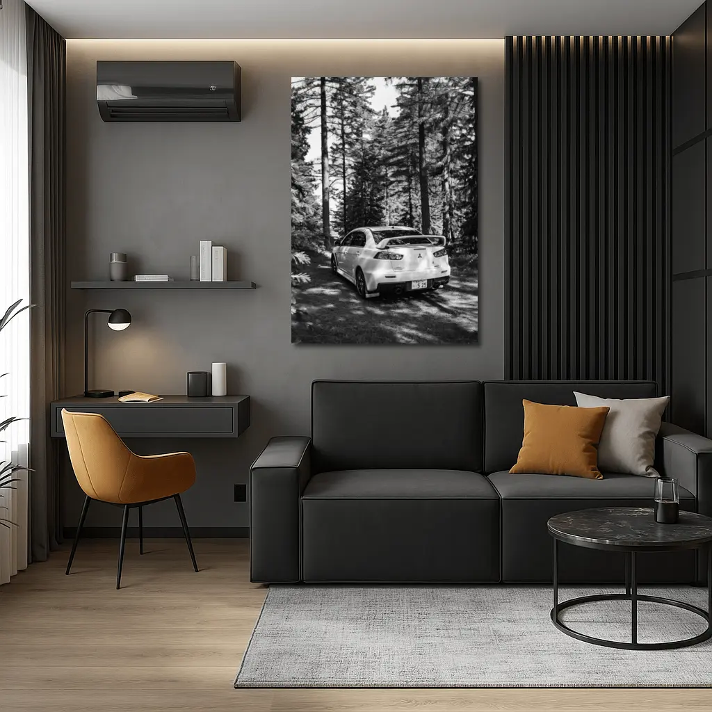 Mitsubishi Lancer Evo Forest Black White – Wall Art
