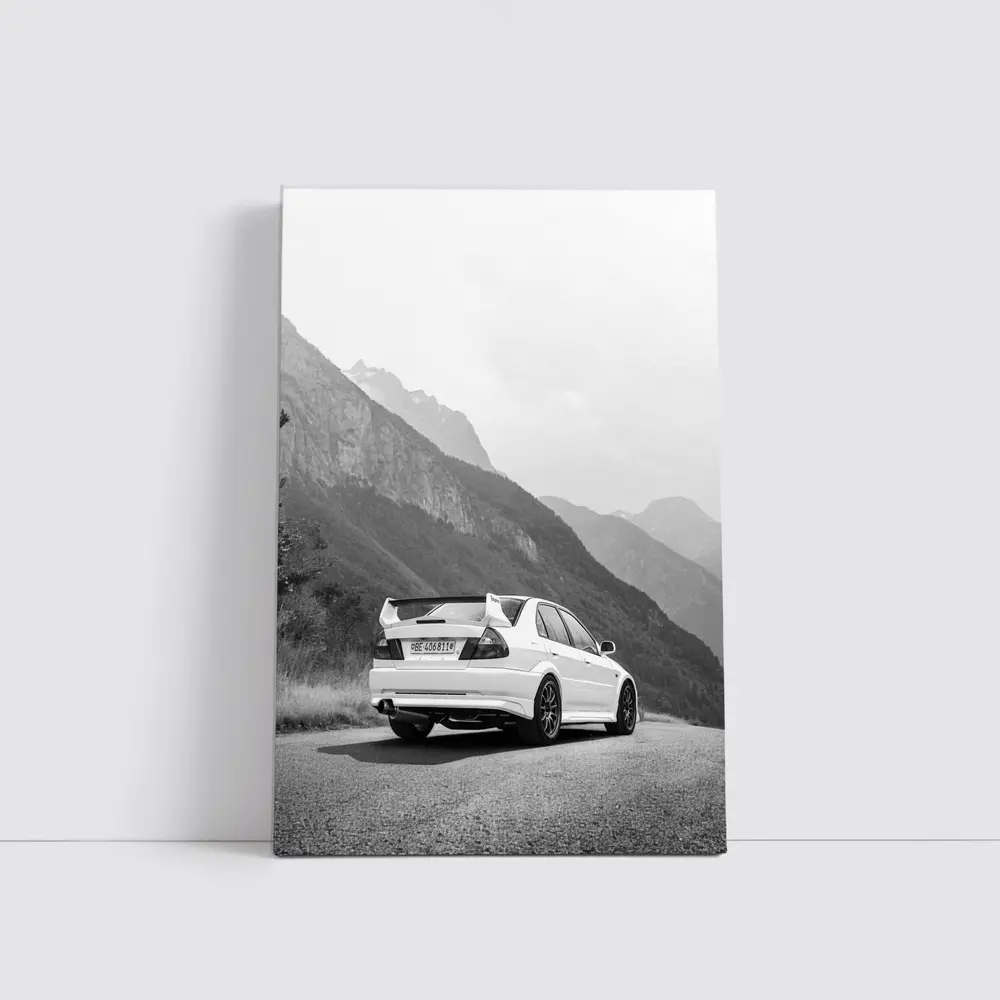 Mitsubishi Lancer Evolution Mountain Road Black White – Wall Art