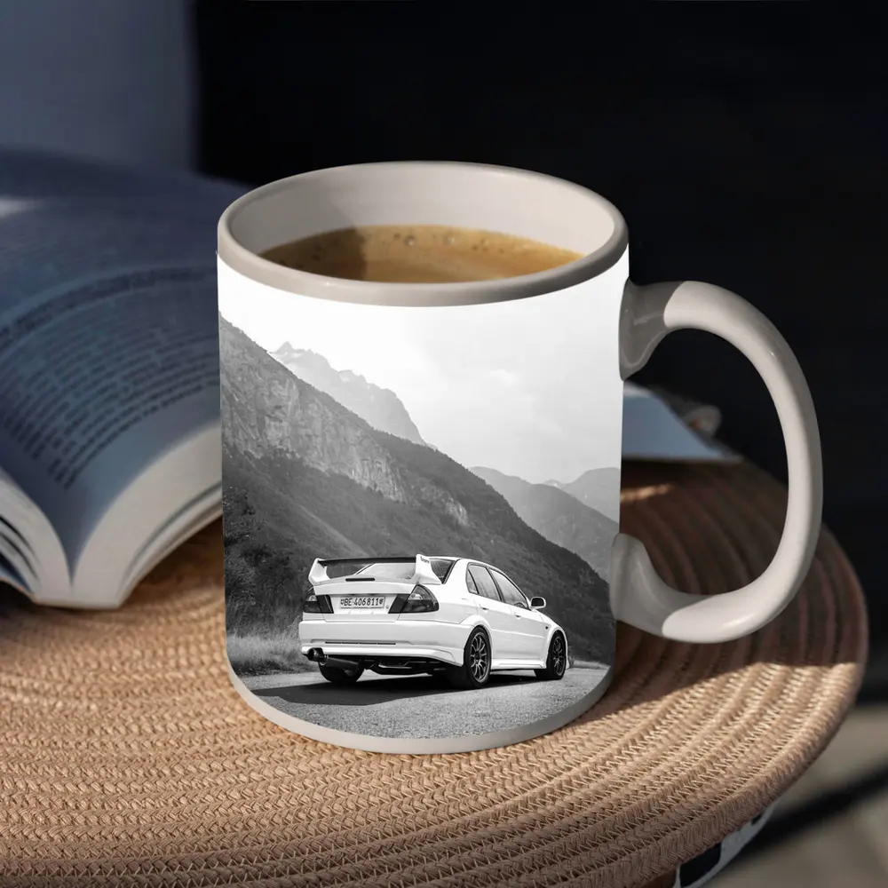 Mitsubishi Lancer Evolution Mountain Road Black White – Mugs