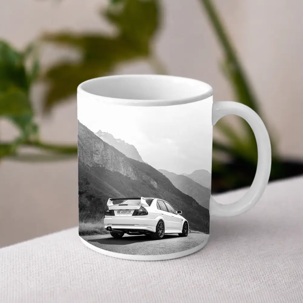 Mitsubishi Lancer Evolution Mountain Road Black White – Mugs