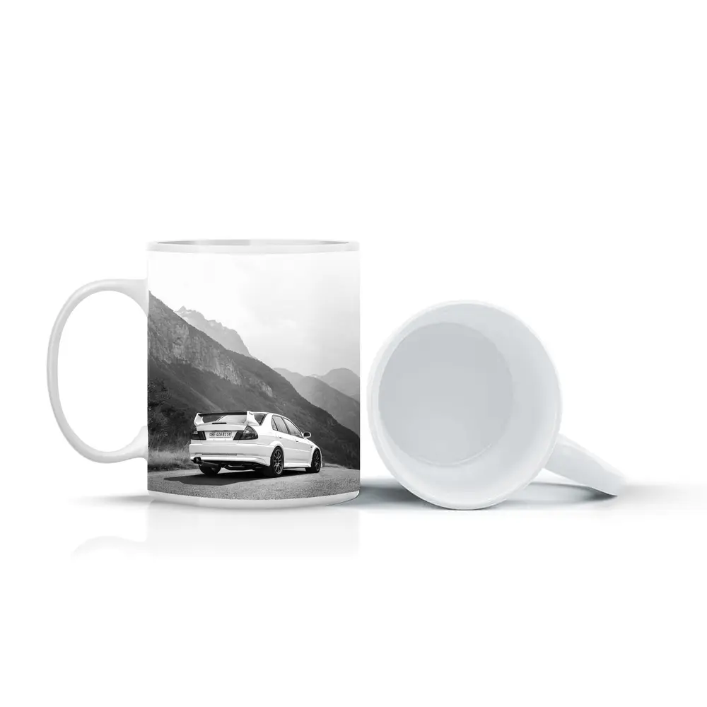 Mitsubishi Lancer Evolution Mountain Road Black White – Mugs