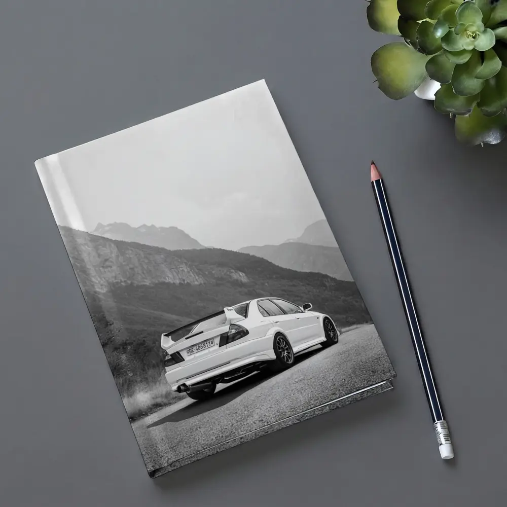 Mitsubishi Lancer Evolution Mountain Road Black White – Notebooks