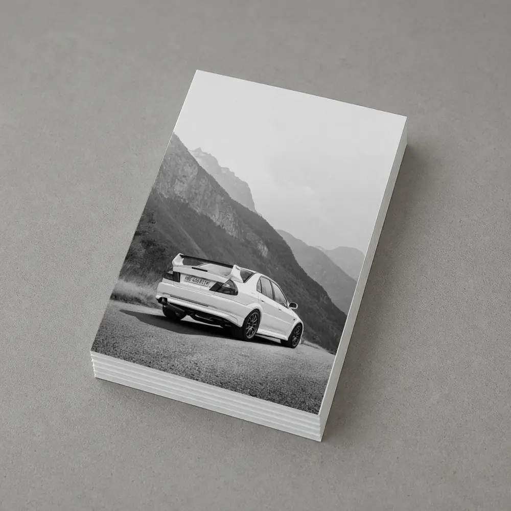 Mitsubishi Lancer Evolution Mountain Road Black White – Postcards
