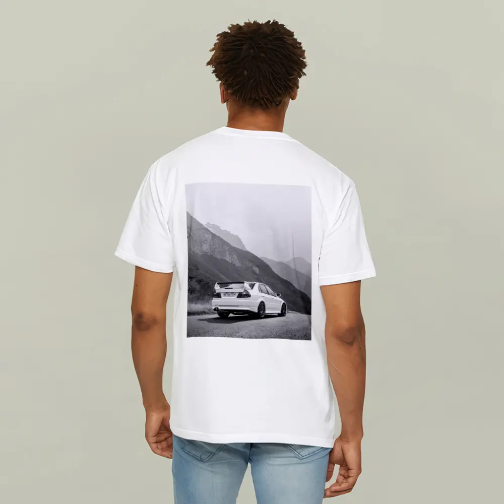 Mitsubishi Lancer Evolution Mountain Road Black White – T-Shirts