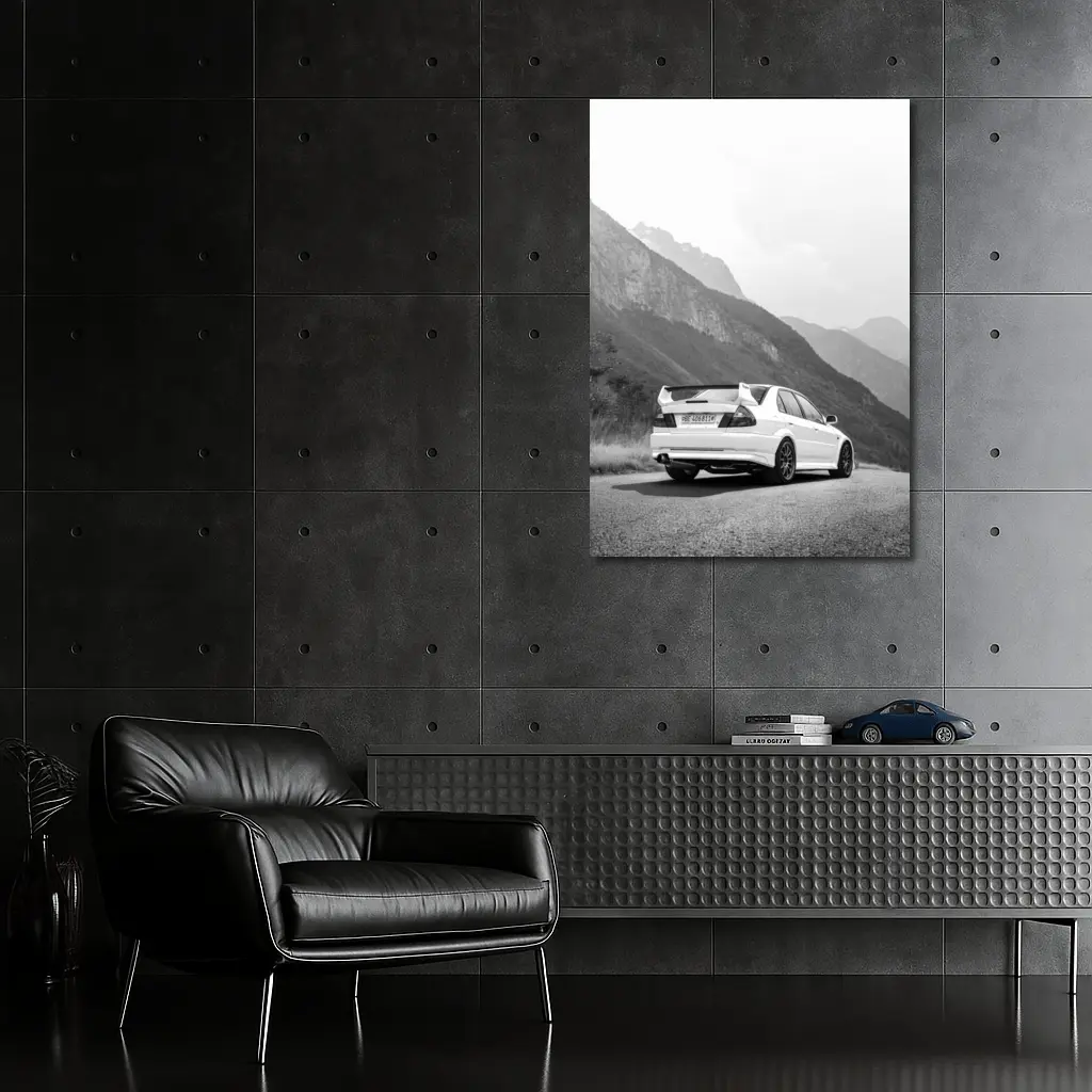 Mitsubishi Lancer Evolution Mountain Road Black White – Wall Art