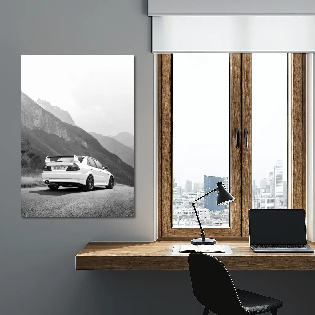 Mitsubishi Lancer Evolution Mountain Road Black White – Wall Art