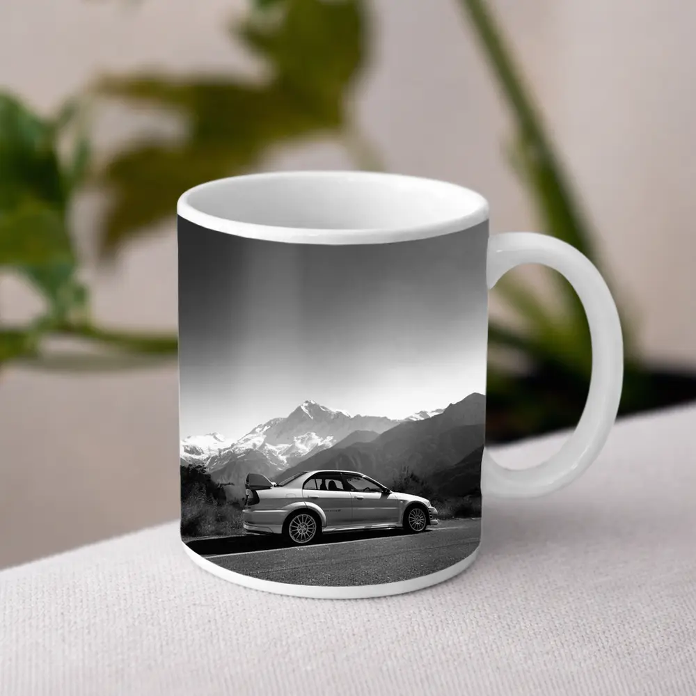 Mitsubishi Lancer Evolution Black White Mountains – Mugs