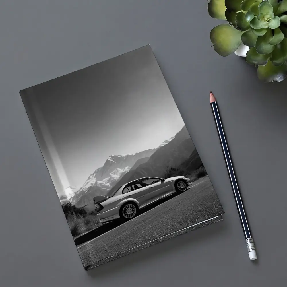 Mitsubishi Lancer Evolution Black White Mountains – Notebooks