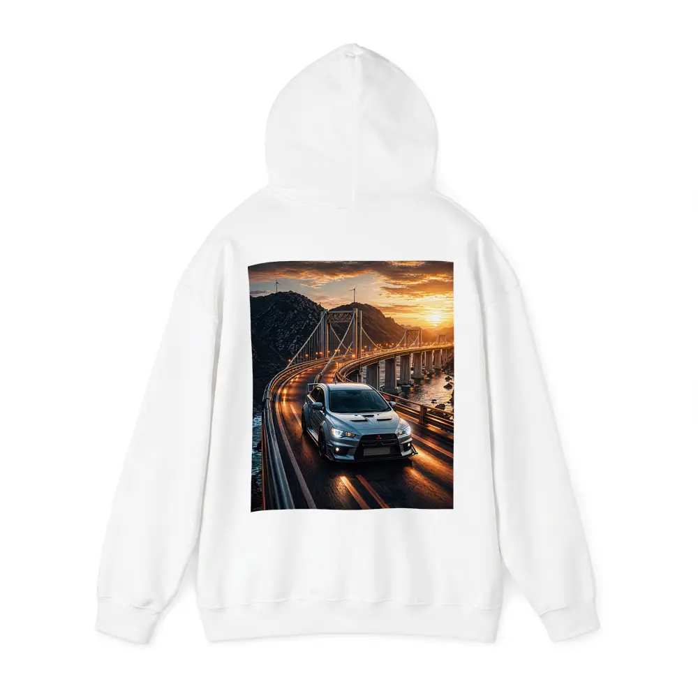 Mitsubishi Lancer Evolution Bridge Sunset Drive – Hoodies