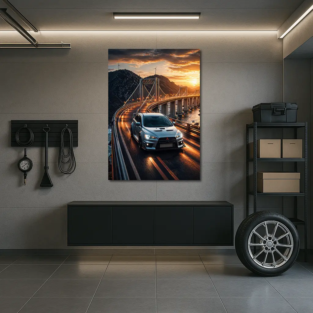 Mitsubishi Lancer Evolution Bridge Sunset Drive – Wall Art