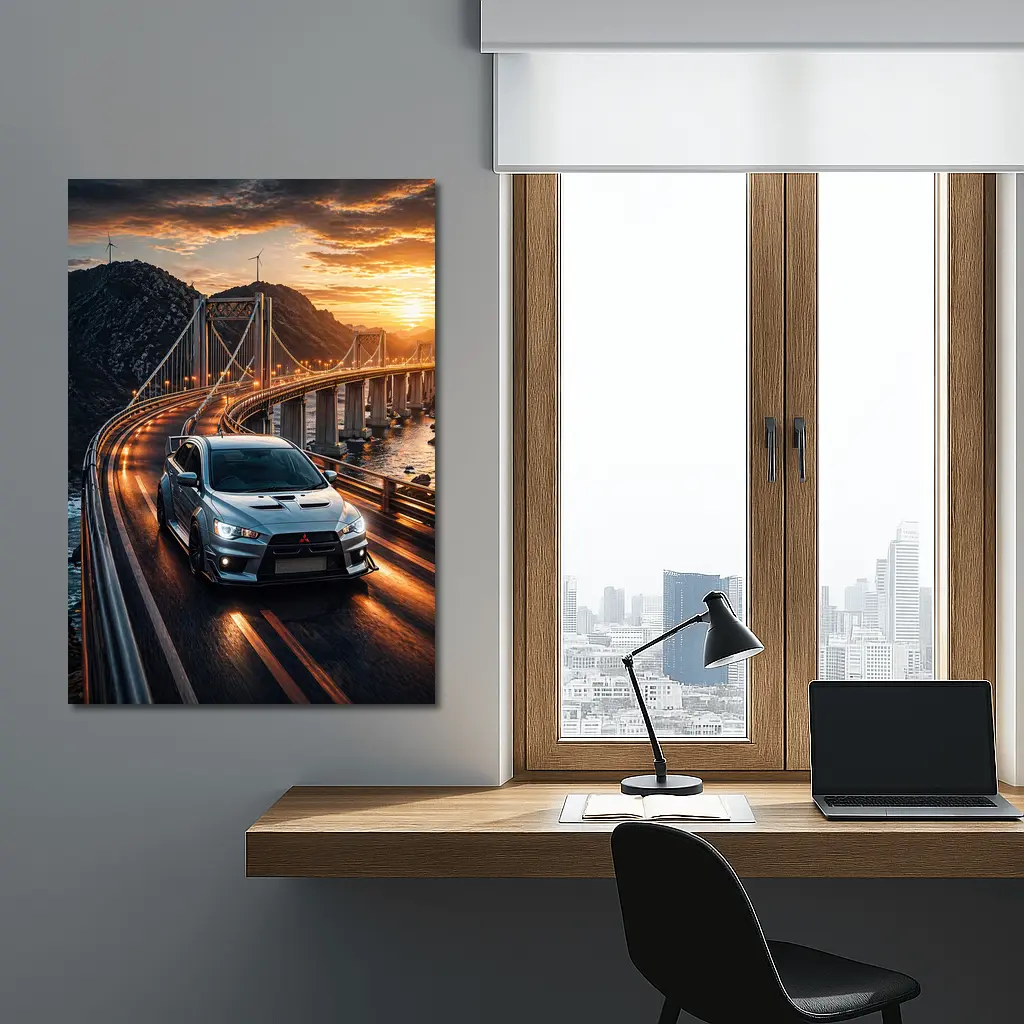 Mitsubishi Lancer Evolution Bridge Sunset Drive – Wall Art
