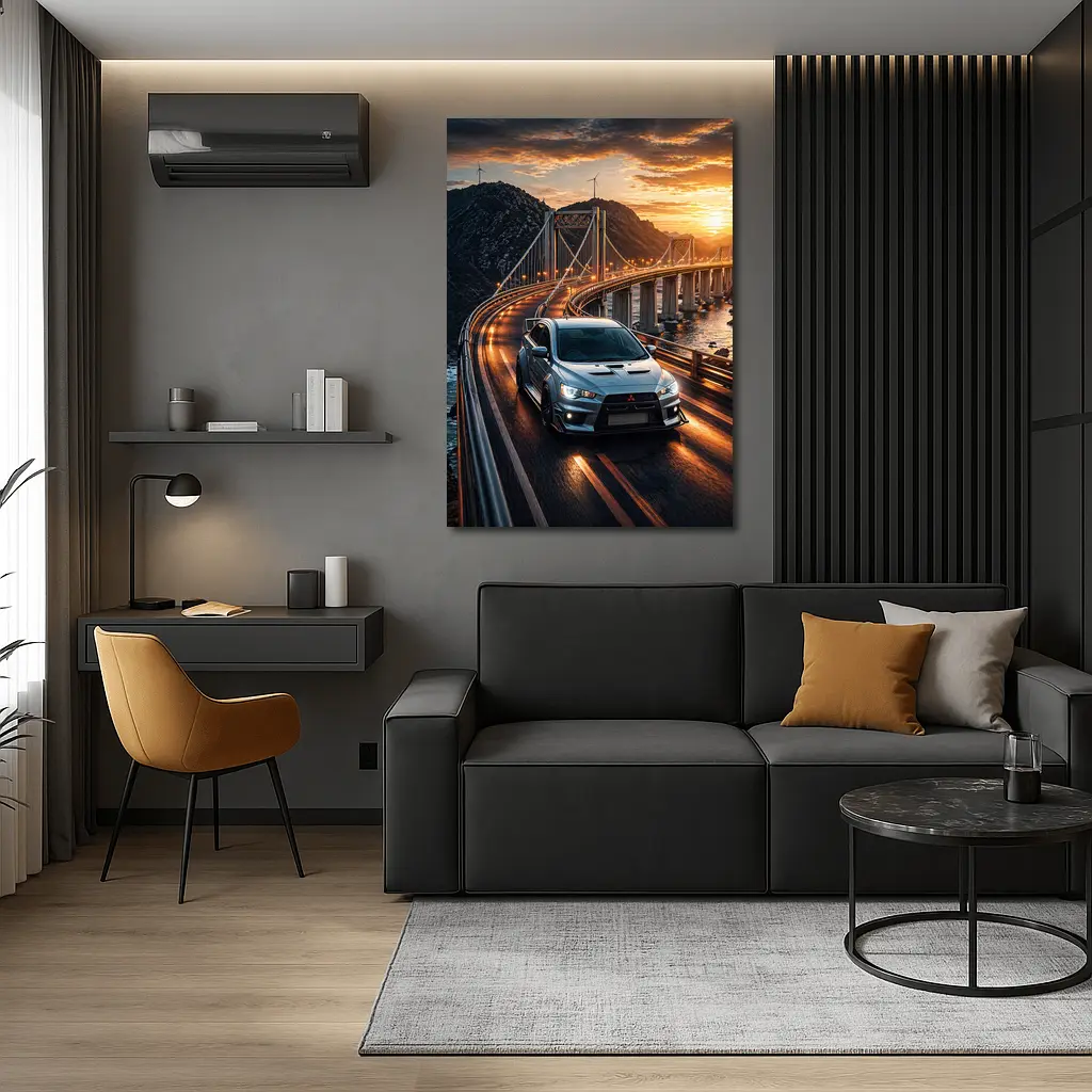 Mitsubishi Lancer Evolution Bridge Sunset Drive – Wall Art
