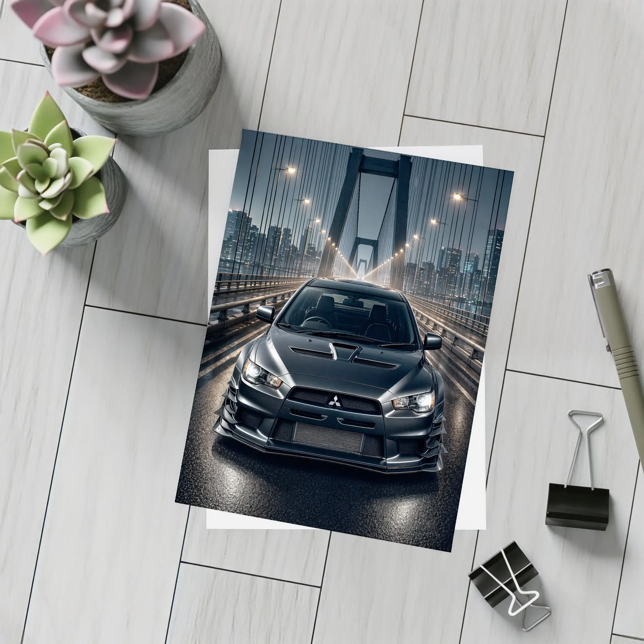 Mitsubishi Lancer Evo Night Bridge Drive – Postcards