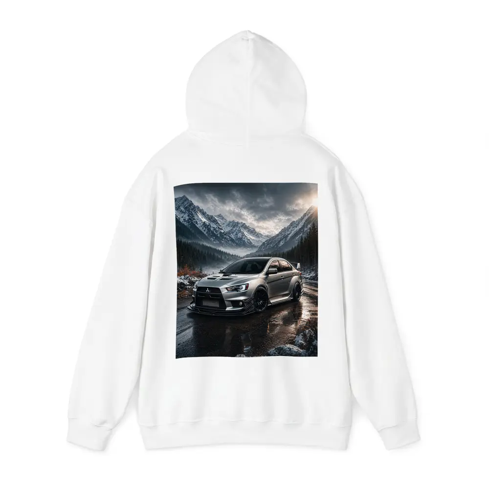 Mitsubishi Lancer Evolution Snowy Mountain Road – Hoodies