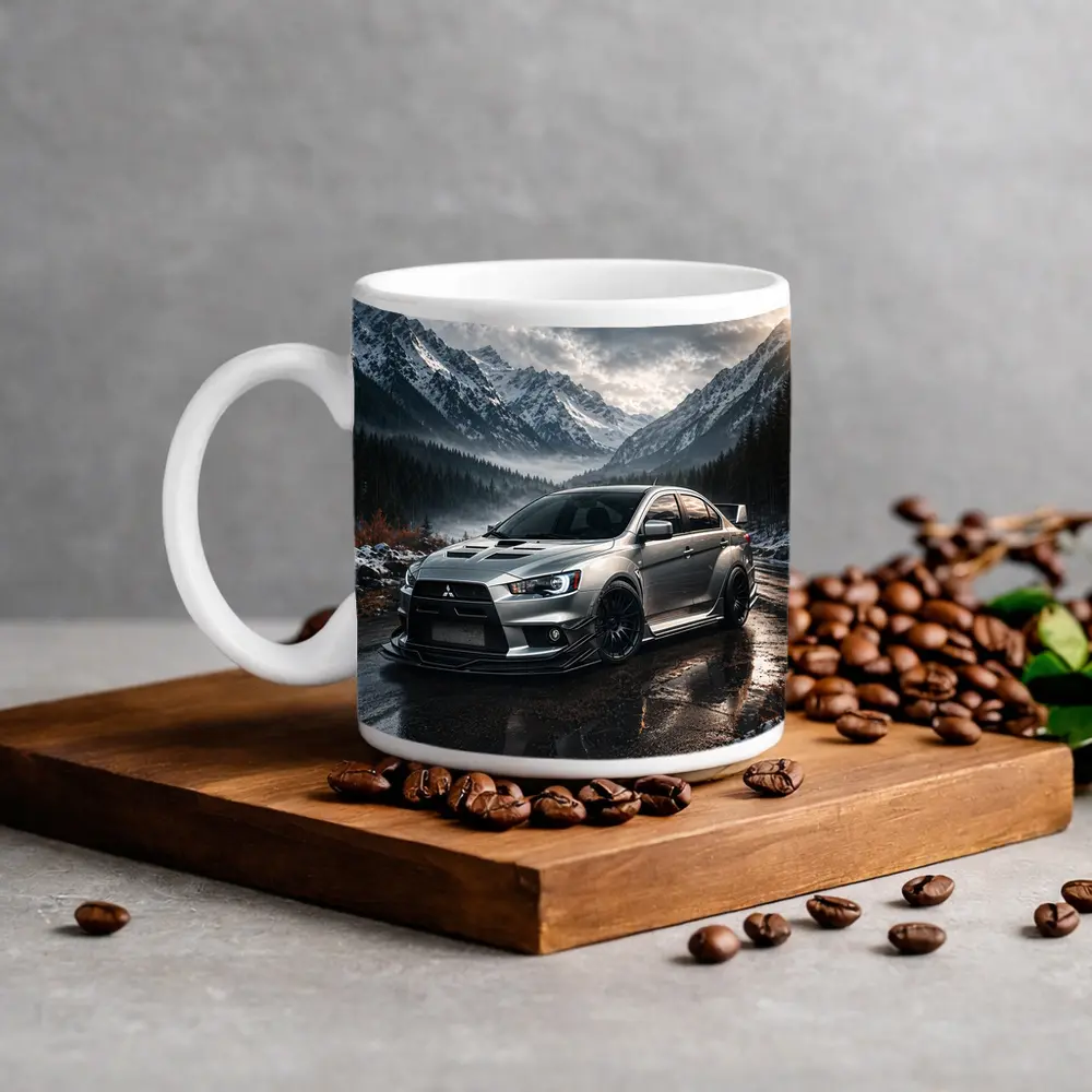 Mitsubishi Lancer Evolution Snowy Mountain Road – Mugs