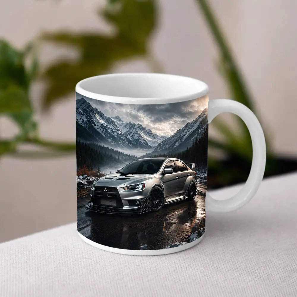 Mitsubishi Lancer Evolution Snowy Mountain Road – Mugs