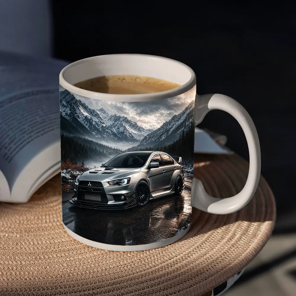 Mitsubishi Lancer Evolution Snowy Mountain Road – Mugs