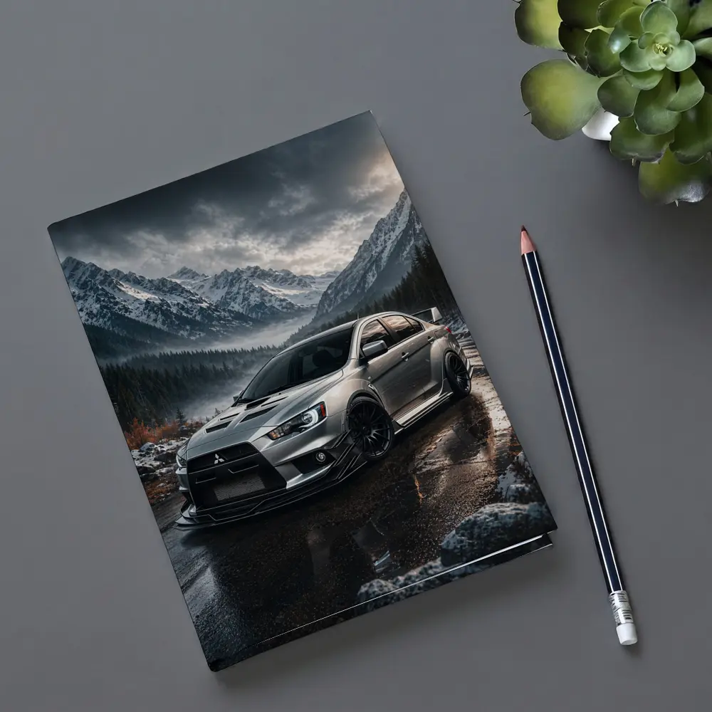 Mitsubishi Lancer Evolution Snowy Mountain Road – Notebooks