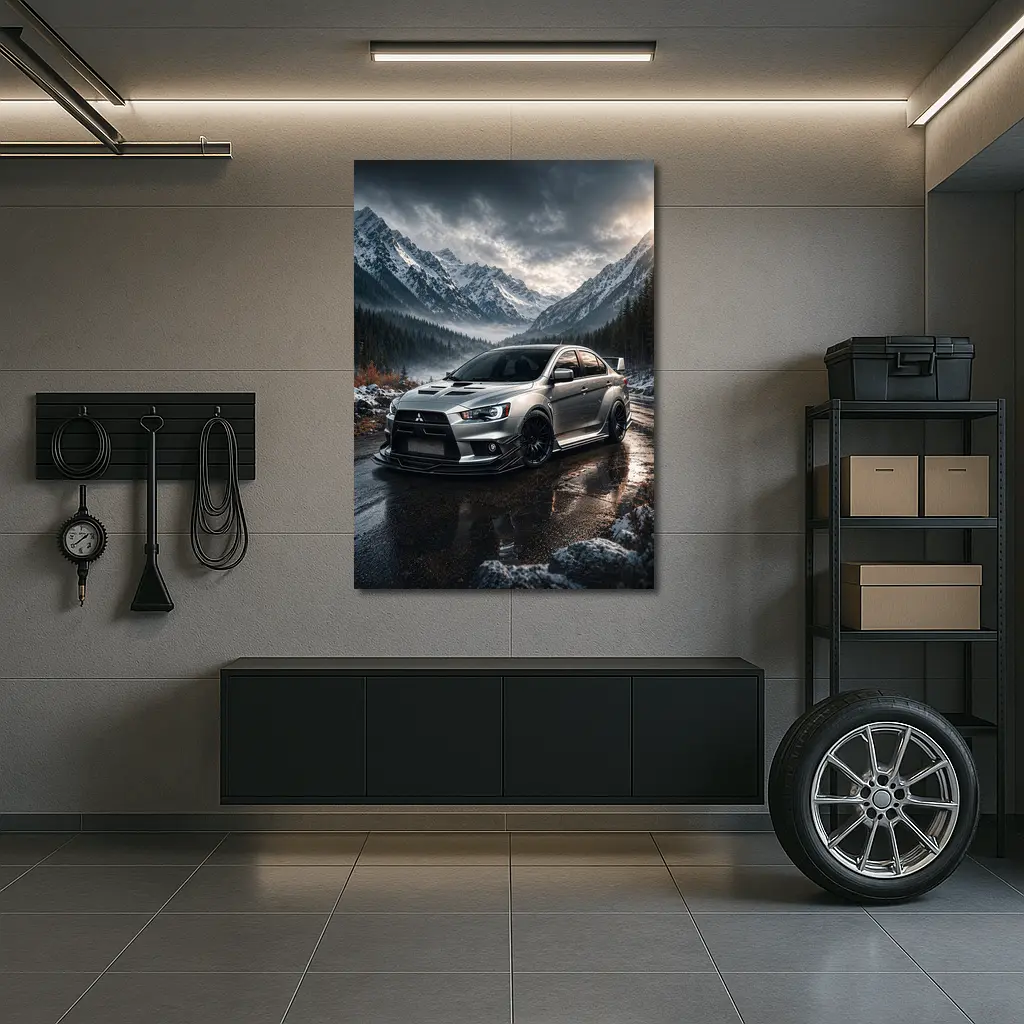 Mitsubishi Lancer Evolution Snowy Mountain Road – Wall Art