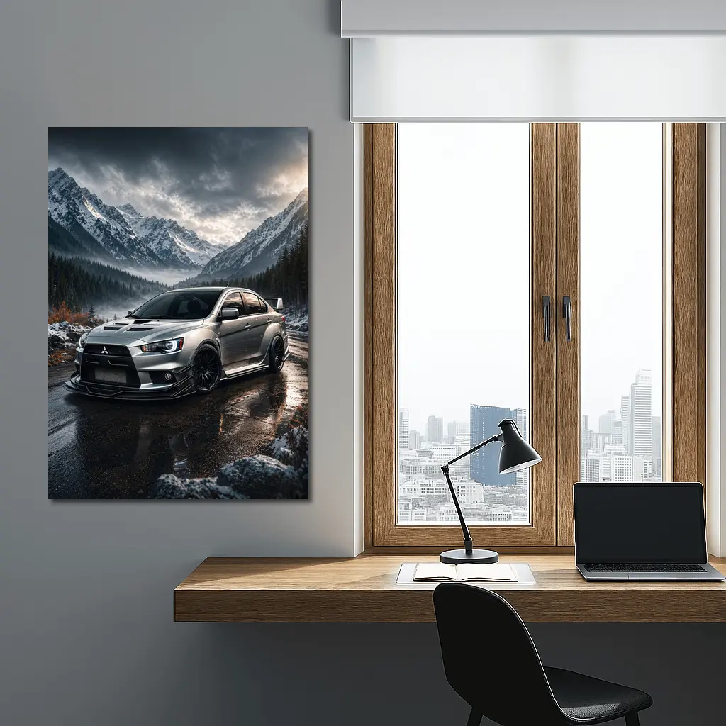 Mitsubishi Lancer Evolution Snowy Mountain Road – Wall Art