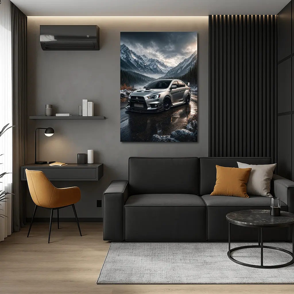 Mitsubishi Lancer Evolution Snowy Mountain Road – Wall Art