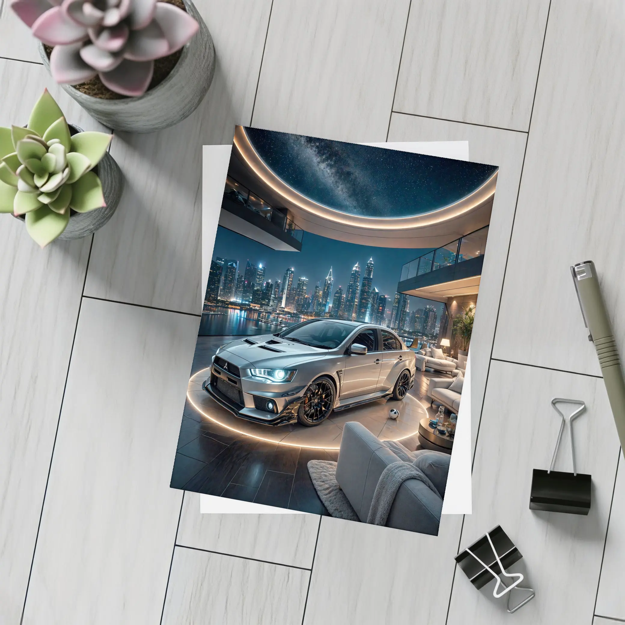 Mitsubishi Lancer Evolution Luxury Penthouse Night – Postcards