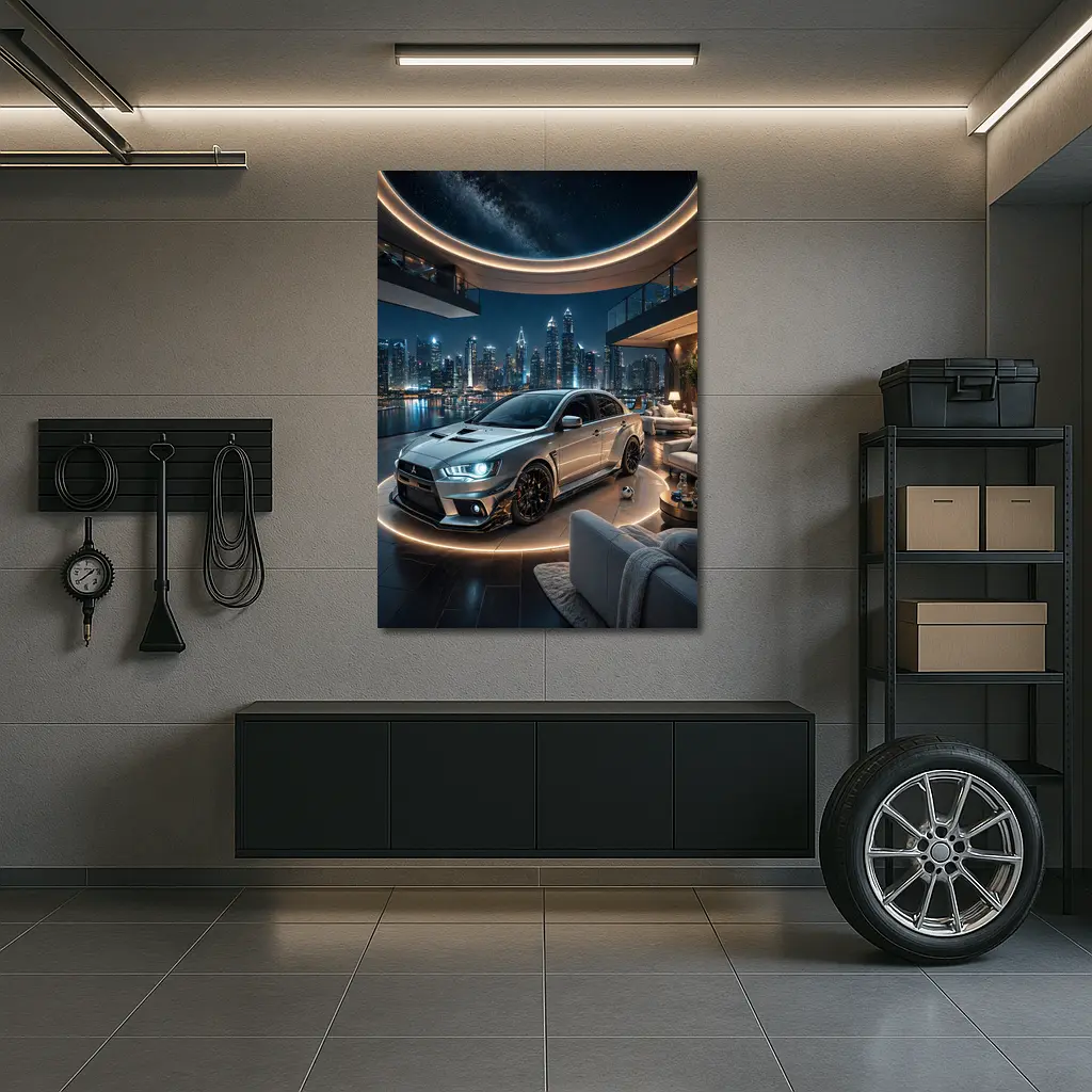 Mitsubishi Lancer Evolution Luxury Penthouse Night – Wall Art