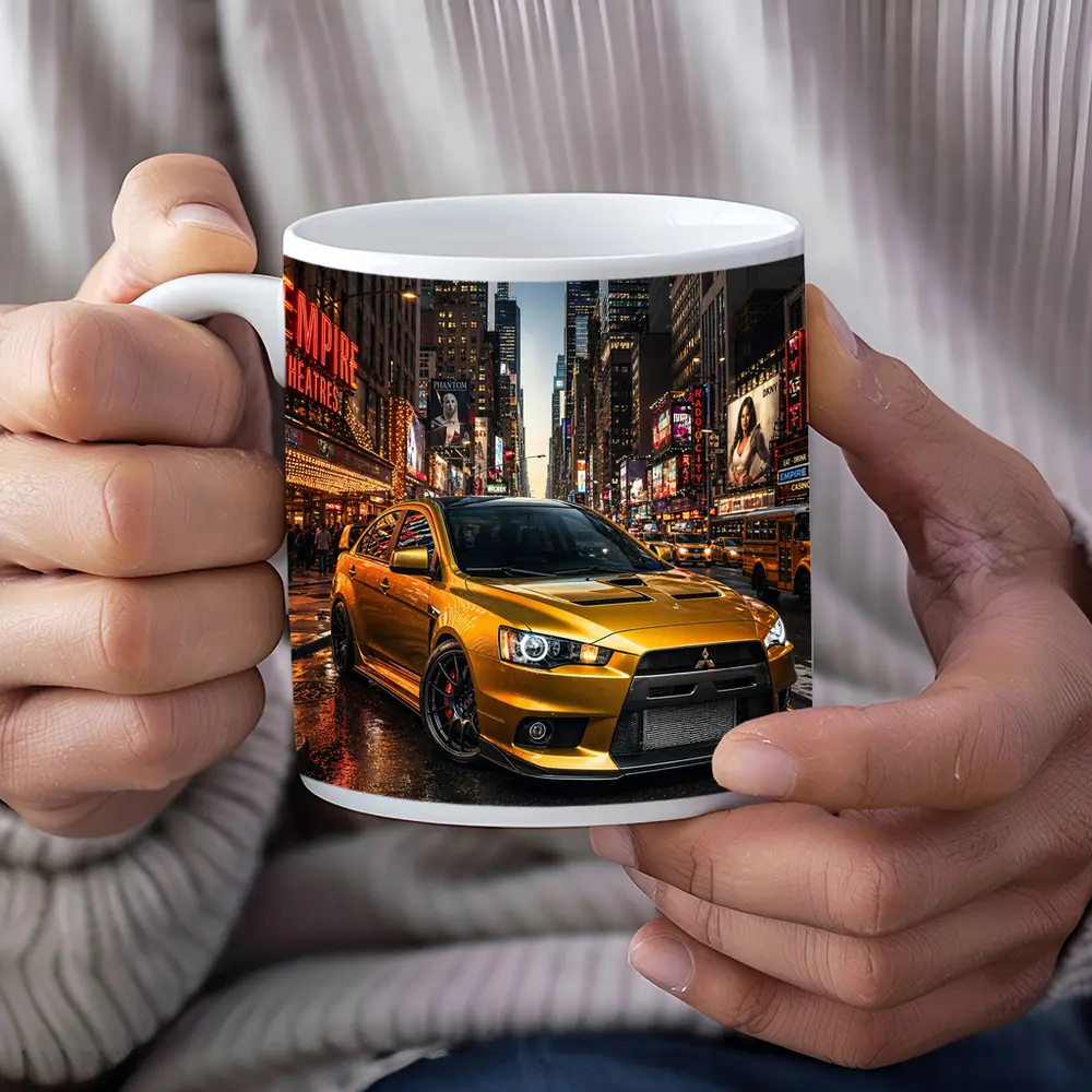 Mitsubishi Lancer Evolution Gold New York City – Mugs
