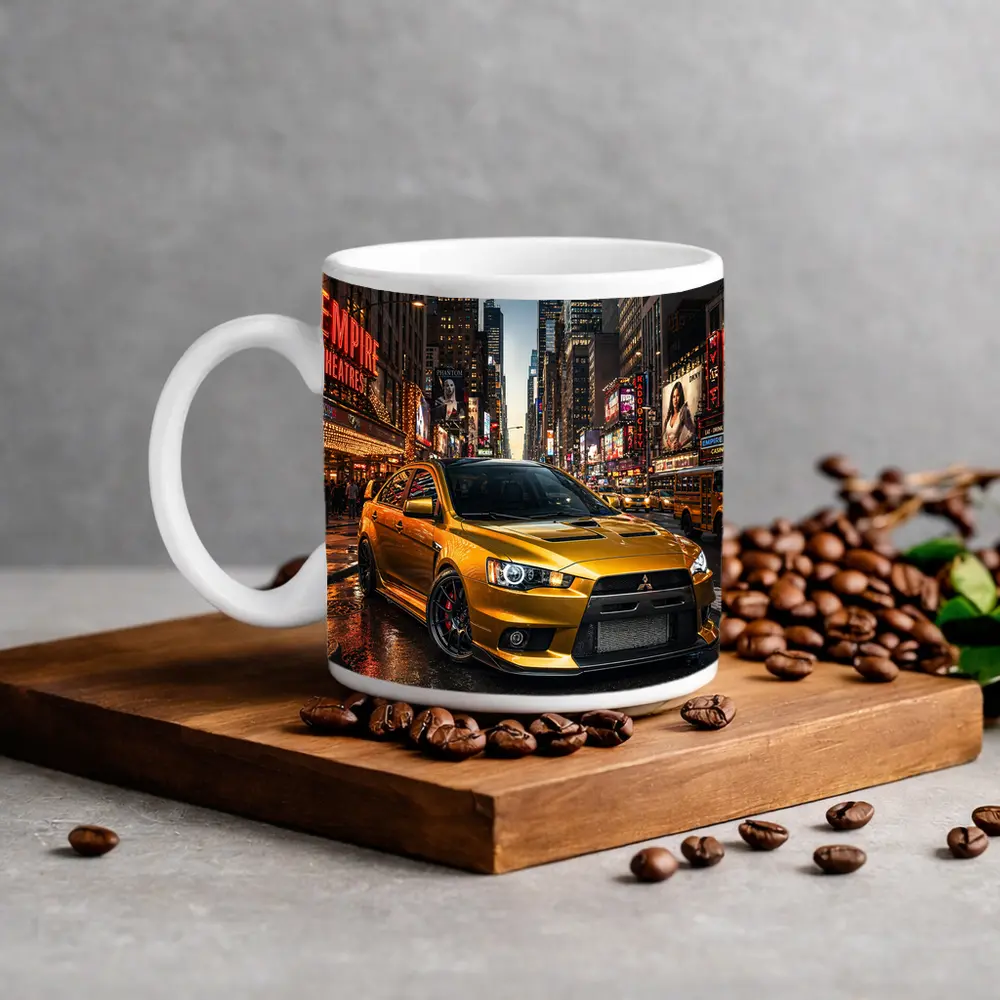 Mitsubishi Lancer Evolution Gold New York City – Mugs