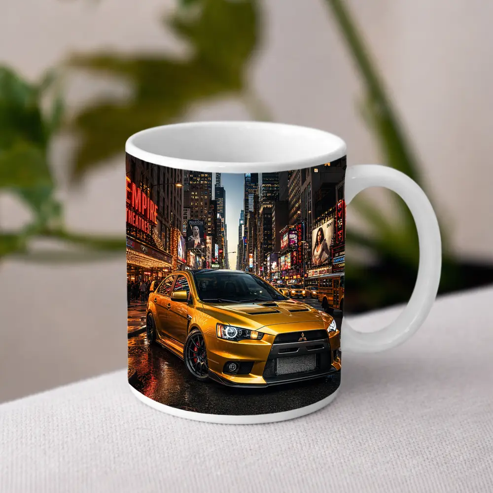 Mitsubishi Lancer Evolution Gold New York City – Mugs
