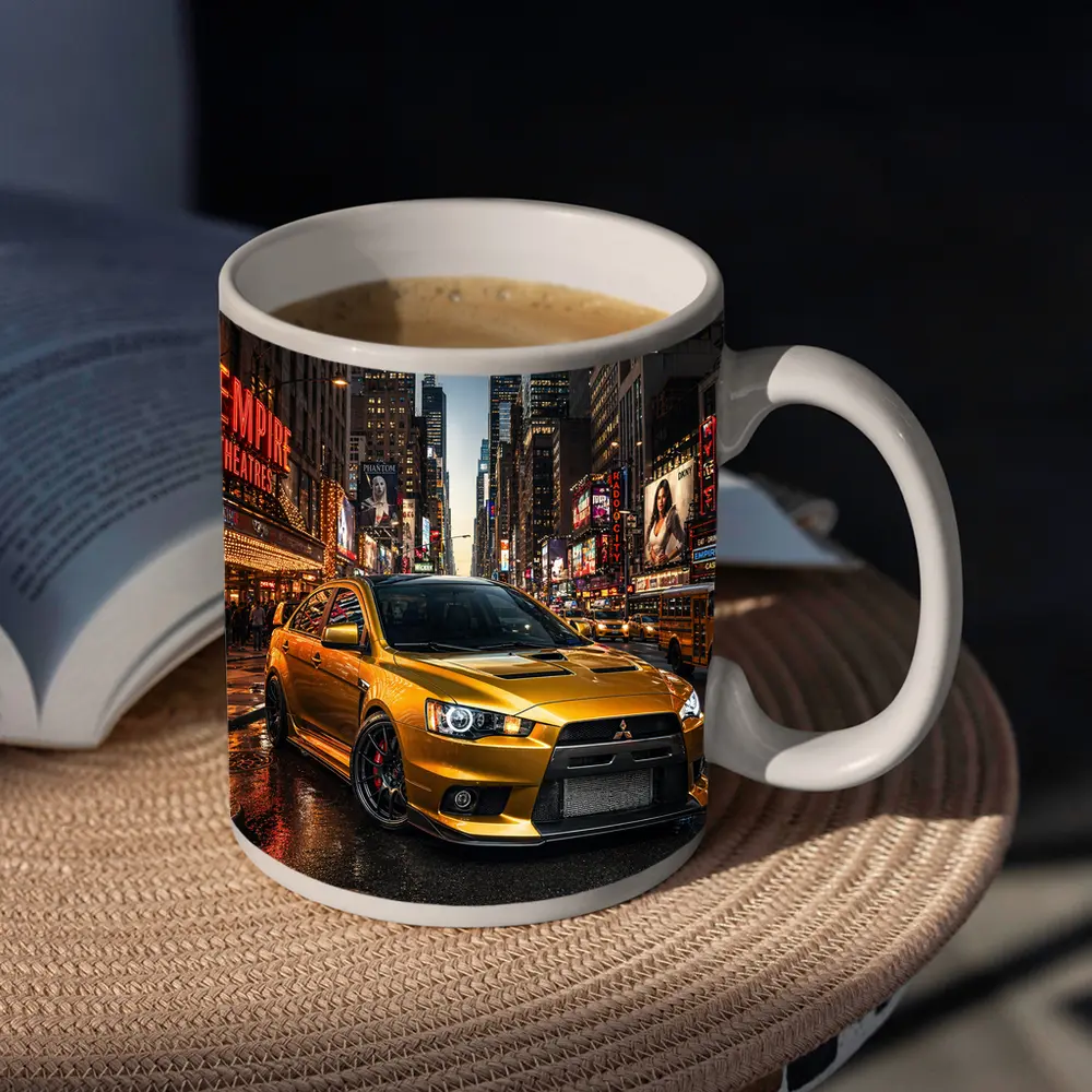 Mitsubishi Lancer Evolution Gold New York City – Mugs