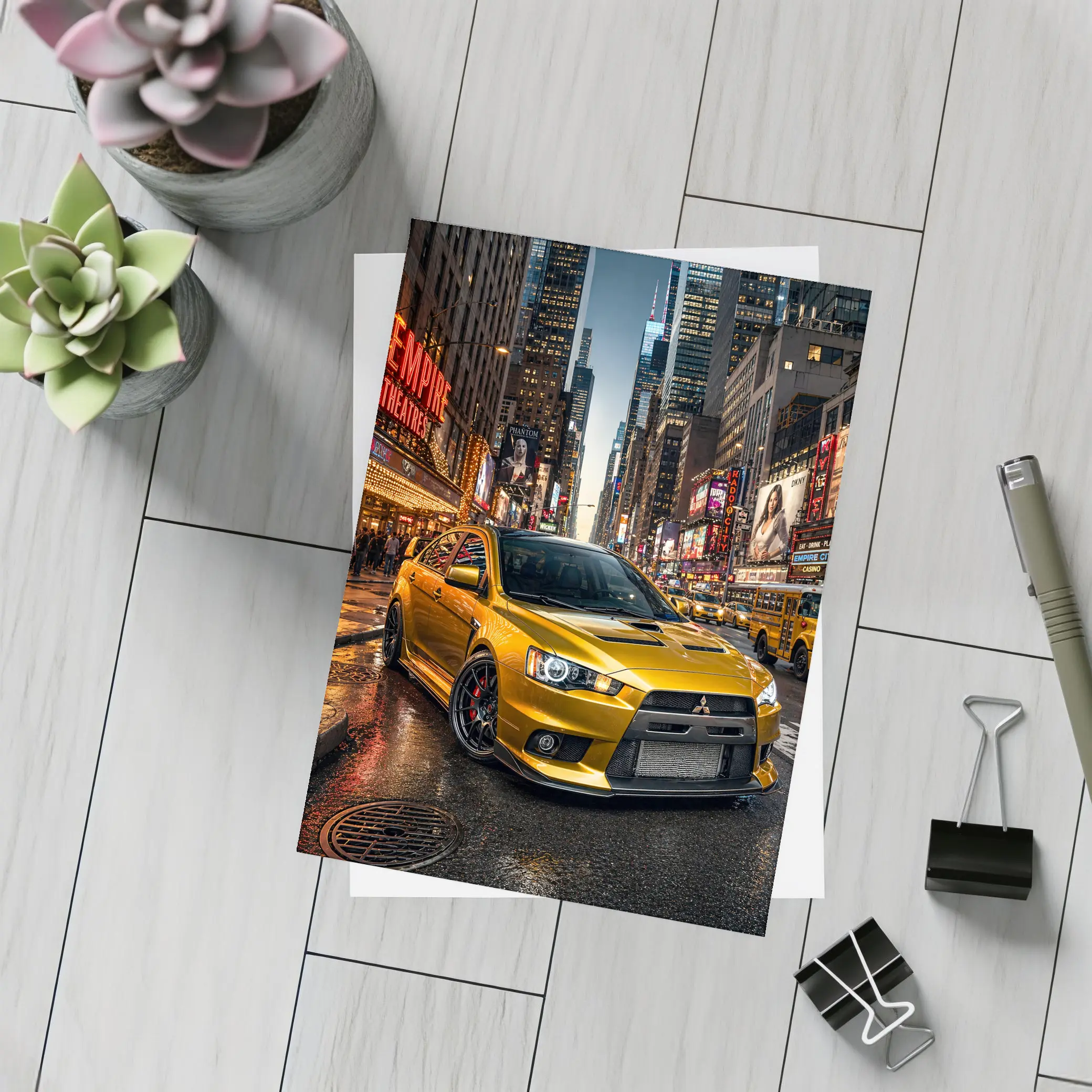 Mitsubishi Lancer Evolution Gold New York City – Postcards