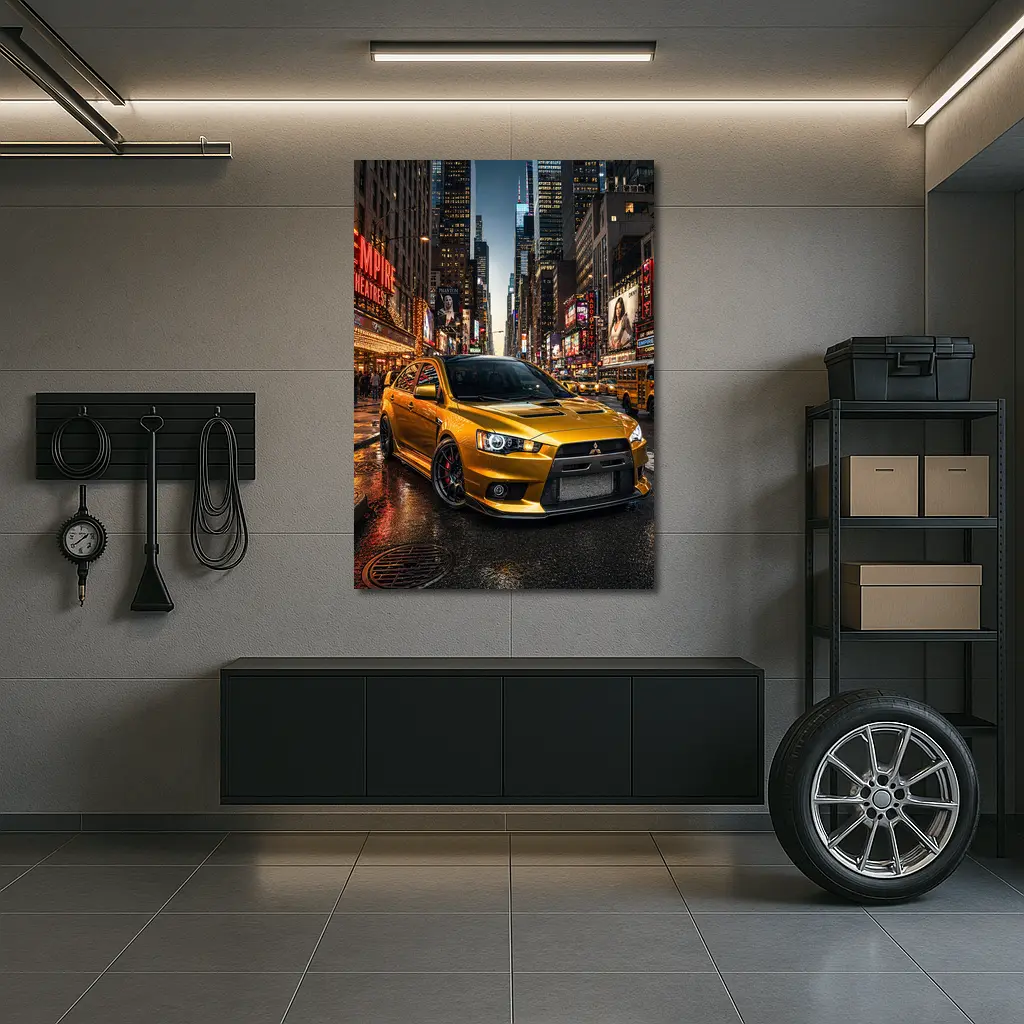 Mitsubishi Lancer Evolution Gold New York City – Wall Art