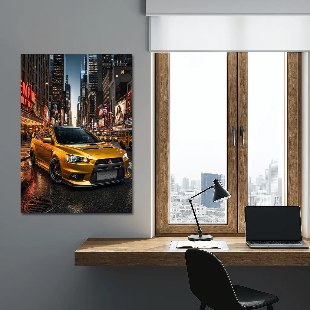 Mitsubishi Lancer Evolution Gold New York City – Wall Art