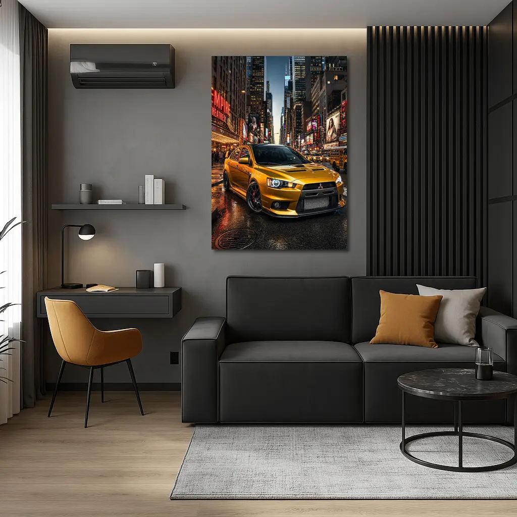 Mitsubishi Lancer Evolution Gold New York City – Wall Art